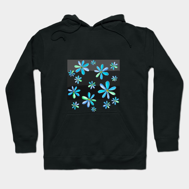 A Cascade of Daisies - Hand Drawn Design with Fresh Blue & Green Petals Hoodie by HeartLiftingArt